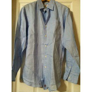 TRE VERO MENS NEW BLUE 100%LINEN LONG SLEEVE CASUAL SHIRT SIZE: L